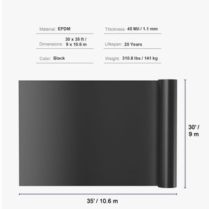 Telo per laghetto 30 x 35 piedi, spessore 45 mil, in materiale EPDM flessibile, facile da tagliare, per laghetti di pesci e koi, sottostrato geosintetico in argilla 30 - Product Image 5