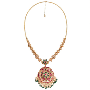 Kemp <b>Studded</b> Matte Pendant with Bead <b>Chain</b> Fashion Jewelry Set - Product Image 1