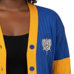 Sigma Gamma Rho Striped Knitted <b>Cardigan</b> Sweater Custom Greek Letter Knitwear Button Front Casual Fashion Sweater Apparel - Product Image 3