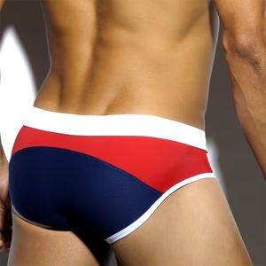 Shorts de bain pour hommes et jeunes, antibactériens, bleu/rouge, couleur unie, 100% polyester, vêtements de plage décontractés - Product Image 4