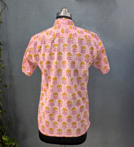 Camisa Casual de Algodón de Manga Corta con Estampado Floral Rosa para Hombre, Cuello Camisero, Transpirable, para Verano - Product Image 5