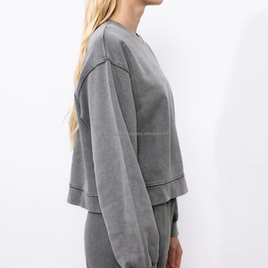 Professional Factory Supplier Women's Long Sleeve Acid Wash Cotton Fleece <b>Sweatshirt</b> New Styles for Winter - Product Image 4