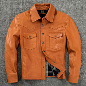 Custom Men's Genuine Cowhide Leather <b>Shirt</b> Slim Fit Vintage Fashion <b>Button</b> Down Horn <b>Button</b> <b>Half</b> Sleeve 360g Casual Formal - Product Image 5
