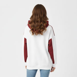 Sweat-shirt à capuche blanc pour femme avec logo personnalisé, couleur bordeaux contrastée, manches longues, en coton tricoté, vêtement décontracté pour l'automne - Product Image 5