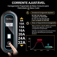 Pengisi Daya Mobil Listrik TAYSLA Phantom 7KW 32A Tipe 2 dengan Adaptor Pengisi Daya EV CEE Plug 80V-260V Kabel 5M Pengiriman dari Brasil
