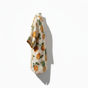 Camisa Hawaiana para Hombre, Manga Corta, Estampado de Piña Naranja, Algodón Popelina Transpirable, Estilo Vacacional, Cuello con Botones - Product Image 4