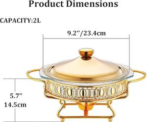 Plat à chafing doré orné avec base en verre, chauffe-plat rond décoratif pour buffets, idéal pour l'accueil de luxe à domicile et les événements royaux - Product Image 2