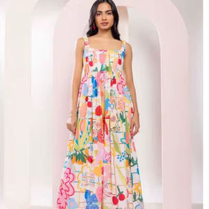 เดรสยาวแฟชั่นลำลองสำหรับวันหยุดฤดูร้อนปี 2026 ขายส่งสำหรับผู้หญิง ลายทางถักนิตติ้ง เอวธรรมชาติ ดีไซน์สวยที่สุด แบบไม่มีแขน - Product Image 1