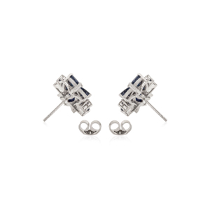 Elegant Floral Round & Pear Cut Authentic Blue Sapphire & Diamond Minimalist 925 Solid <b>Silver</b> <b>Stud</b> Earrings For Women & Girls - Product Image 6