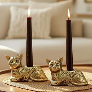 Juego de Portavelas con Forma de Gato Glow Studio, Acabado Dorado, Decoración Duradera para el Hogar - Product Image 1