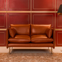 Canapé 2 places en cuir véritable marron avec pieds en bois, design modulaire convertible confortable pour la maison et le salon