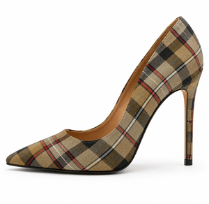 Escarpins de mariage à talons aiguilles personnalisés à motif écossais pour femmes, escarpins de luxe à bout pointu pour soirée, fabrication OEM - Product Image 2
