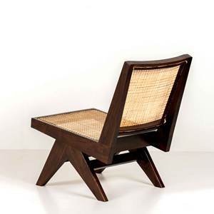 Sillón de Madera Maciza Estilo Pierre Jeanneret, Moderno de Mediados de Siglo, sin Brazos, con Patas en V, de Ratán, para Venta al por Mayor - Product Image 4