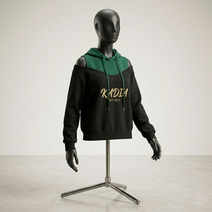 Sudadera con capucha y hombros descubiertos con logo personalizado para mujer, estilo de dos piezas en contraste de color - Sudaderas con capucha y sudaderas para hombre de la marca KADIA - Product Image 4