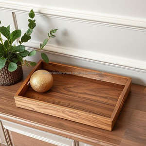 Decoración moderna de lujo para el hogar tallado gran rectángulo nogal plato de madera para servir comida al por mayor ACacia bandeja de té para uso en la cocina - Product Image 3