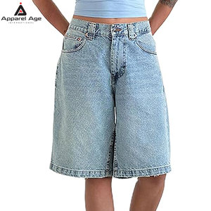 Shorts en jean baggy pour femmes, coupe droite, longueur genou, décontractés, avec poches - Product Image 1