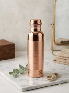 Bouteille en cuivre pur 100% massif, demi-martelée, pour le stockage d'eau alcaline naturelle, avec couvercle - Product Image 1