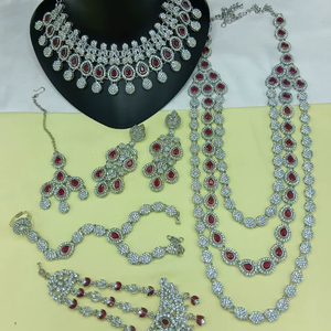 Élégant ensemble de bijoux ethniques en laiton de haute qualité, plaqué rhodium, avec zircon, pour mariée, fiançailles, mariage, anniversaire, fête, collier ras-du-cou effet ombre - Product Image 1