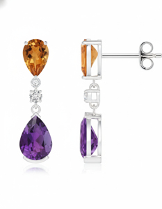 925 <b>Silver</b> <b>Drop</b> <b>Earrings</b> with Citrine Amethyst Crystal Accents-Classic Women's Wedding & Party Jewelry - Product Image 1