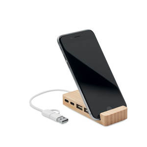 Hubstan 4 puertos Bamboo USB Hub Producto promocional - Product Image 3