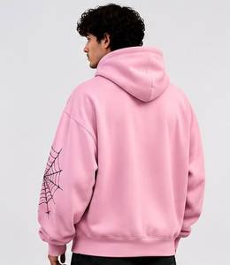 Sweat à capuche surdimensionné personnalisé rose imprimé numériquement en molleton 100 % coton avec poche kangourou Printemps - Product Image 5
