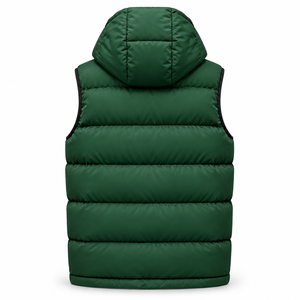 Men's Dark Green <b>Hooded</b> Canvas Windproof Casual Puffer Vest Zip-Up Sleeveless Winter <b>Gilet</b> Cotton Filled - Product Image 2