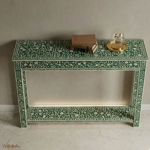 Green Floral Solid Wood Handmade <b>Console</b> <b>Table</b> Decorative Entryway Sofa <b>Table</b> Bone Inlay Accent Hall <b>Table</b> <b>for</b> Living Room - Product Image 3