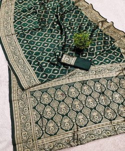 Modern Lichi Silk Weaving Work Saree With Unstitched Blouse Women Ethnic Occasion Regular Fit <b>Floor</b>-Length 85282 SHUBH- SF-914 - Product Image 2
