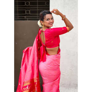 Sari en soie Paithani Rajhans tissé en zari rose bébé, vêtements indiens et pakistanais - Product Image 3