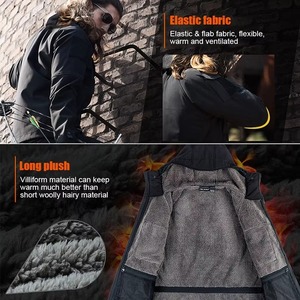 Veste softshell à capuche pour homme, poche à rabat, doublure en polaire, coupe-vent, résistante à l'eau, veste utilitaire, gris noir, OEM personnalisé - Product Image 6