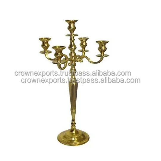 Customized Gold Plated Candlestick Holder Wholesale Decorative Centre Piece With Wooden Base Pillar At Competitive Price