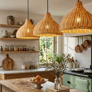 Luminaire suspendu en rotin naturel tissé à la main, style bohème, pour salle à manger, cuisine, salon, îlot, restaurant, E26 - Product Image 4