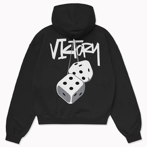 Victory <b>Dice</b> Print Oversized Hooded Sweatshirt Men Streetwear Black Knitted Cotton Back Logo Autumn Wear - Product Image 2