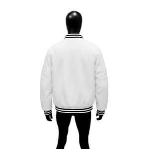 Chaqueta Varsity Blanca Clásica para Hombre, Informal, de Forro Polar y Poliéster, Color Sólido, Cuello Camisero, Corte Regular, para Otoño - Product Image 2