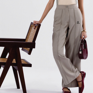 Pantalon large gris pour femme, taille haute, plissé, coupe ample, longueur intégrale, couleur unie, style décontracté avec poches et braguette boutonnée - Product Image 6