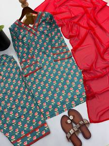 Nuevo Conjunto Salwar de Diseño para Mujer, en Crepé Natural Elástico, de Secado Rápido, Reversible, Antiarrugas, con Estampado Digital, Corte Regular - Product Image 5