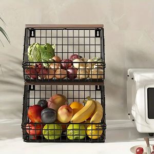 2 Tier Square Modern Metal Food Storage Baskets and Racks for Fruits <b>Vegetables</b> Coffee Spices Pods - Product Image 5