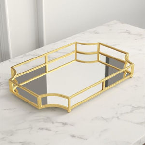 Modern Round Gold Metal Mirrored Serving Tray Elegant Decorative Glass <b>Organizer</b> Luxury Wedding Display <b>Plate</b> Home Decor Accent - Product Image 6