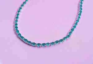 Collar de tenis ovalado de turmalina Paraíba de plata de ley 925, joyería de piedra de nacimiento, collar de gemas de lujo, regalo para ella - Product Image 4