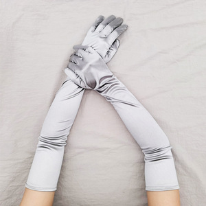 Gants longs en satin de 55 cm pour femmes et jeunes filles, élégants, personnalisés, blancs, verts, noirs, violets, pour événements, danse, mariage, opéra - Vente en gros - Product Image 1