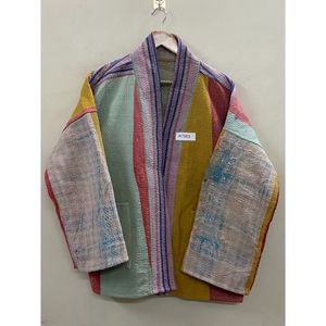 Handmade 100% Cotton Patchwork kantha <b>Kimono</b> <b>Jacket</b> Full Sleeve Shawl Collar Eco-Friendly Women's Wear <b>jacket</b> - Product Image 3
