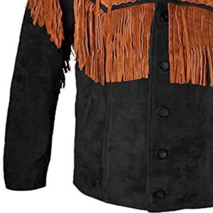<b>Men's</b> Black <b>Suede</b> Leather <b>Jacket</b> With Orange Back Panel Fringe Embroidery Casual Autumn Wear Custom Wholesale Wholesale - Product Image 3