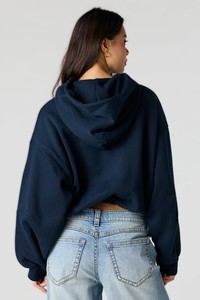 เสื้อฮู้ดโอเวอร์ไซส์สีกรมท่าล้วน ยูนิเซ็กส์ สำหรับฤดูใบไม้ร่วง ผลิตจากผ้าฝ้ายเฟรนช์เทอร์รี่ 100% ดีไซน์ระบาย ตกแต่งด้วยลายพิมพ์ดิจิทัล เป็นมิตรต่อสิ่งแวดล้อม - Product Image 2