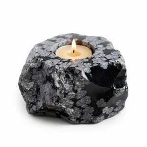 Porte-bougie en pierre naturelle sculptée à la main en obsidienne flocon de neige, pierre précieuse agate, guérison, vente en gros - Product Image 1