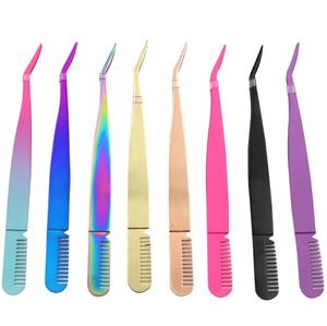 แหนบต่อขนตาปลายงอ 45 องศา สแตนเลสเคลือบสี คุณภาพระดับมืออาชีพ สำหรับขายส่ง รับทำโลโก้ จับถนัดมือ ขนาด 10 มม. - Product Image 1