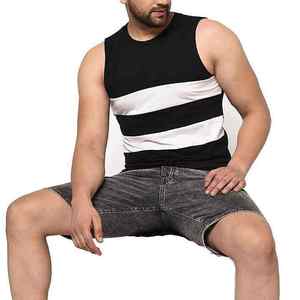 Débardeur sans manches rayé noir et blanc pour homme, col rond, tricoté, style décontracté, coupe musclée - Product Image 6