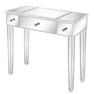 "MDF <b>Makeup</b> Vanity with <b>Mirror</b> Surface Flip-Top Design Silver 80x38x76cm" - Product Image 6