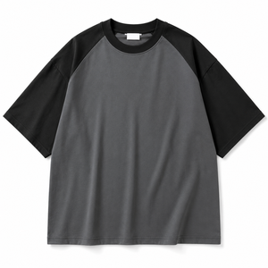 เสื้อยืดแร็กแลนทรงโอเวอร์ไซส์แบบสั่งทำพิเศษ เนื้อผ้าหนา ทรงบ็อกซี่ แขนเสื้อตัดสี สไตล์สตรีทแวร์ รับผลิตแบบ OEM ODM แบรนด์ส่วนตัว - Product Image 1