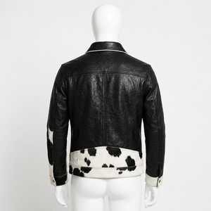 Veste de motard en cuir véritable pour homme, motif vachette, col rabattu, fermeture éclair, coupe classique, automne, décontractée - Product Image 2