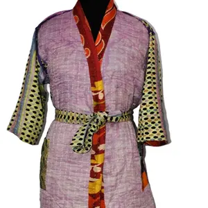 Trendy Design Style Beautiful Fashionable Quilted <b>Kantha</b> <b>Jacket</b> Kimono Robe with Long Sleeves and Double Pocket for Women - Product Image 1